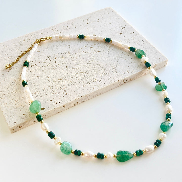 Green Agate Pearl Beaded Necklace / Bracelet - Natural Bunny Accessories