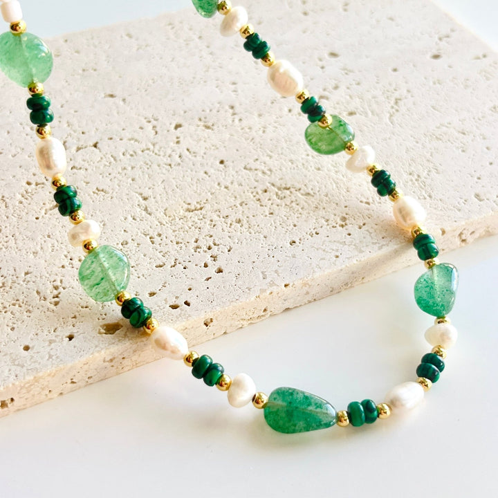 Green Agate Pearl Beaded Necklace / Bracelet - Natural Bunny Accessories