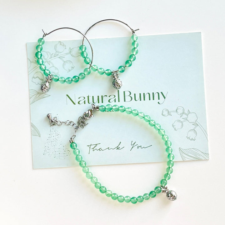 Green Aventurine Stone Pineapple Charm Hoop Earrings - Natural Bunny Accessories