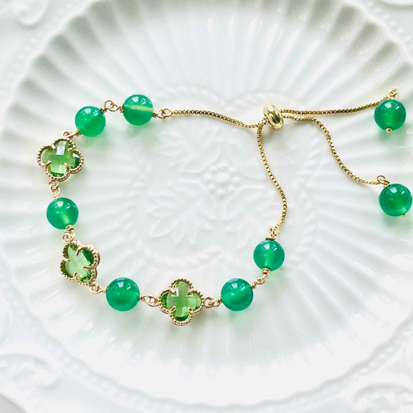 Green Clover Beaded Bracelet - Natural Bunny Accessories