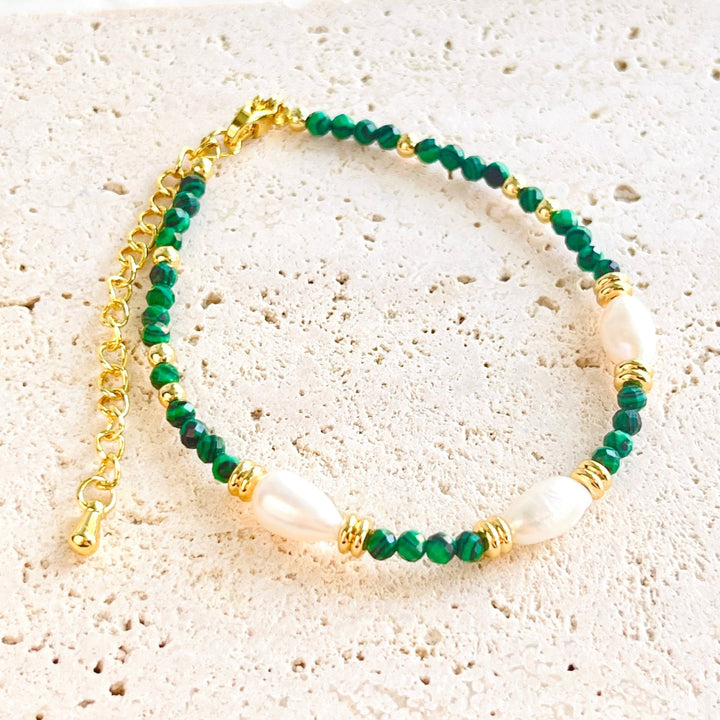 Green Malachite Freshwater Pearl Beaded Bracelet - Natural Bunny Accessories