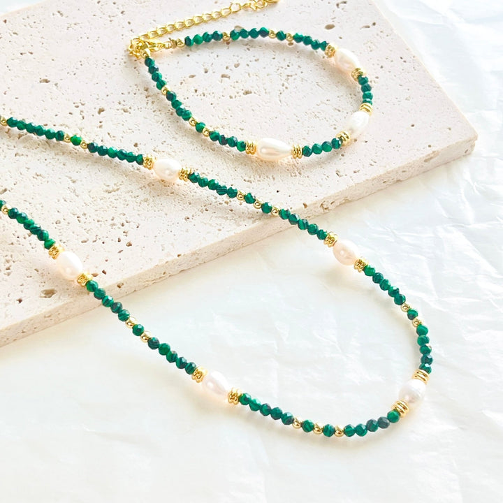 Green Malachite Freshwater Pearl Beaded Bracelet - Natural Bunny Accessories