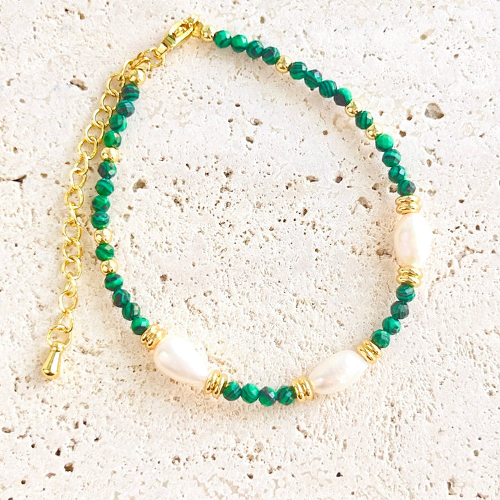 Green Malachite Freshwater Pearl Beaded Bracelet - Natural Bunny Accessories