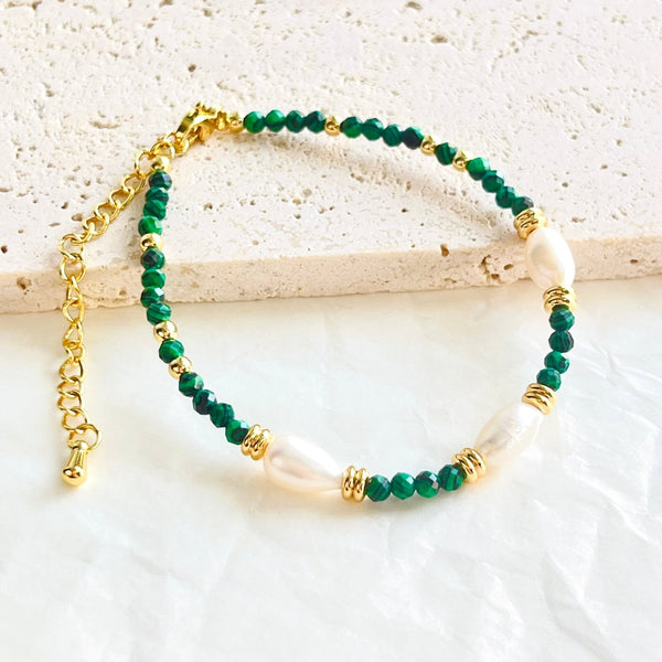 Green Malachite Freshwater Pearl Beaded Bracelet - Natural Bunny Accessories