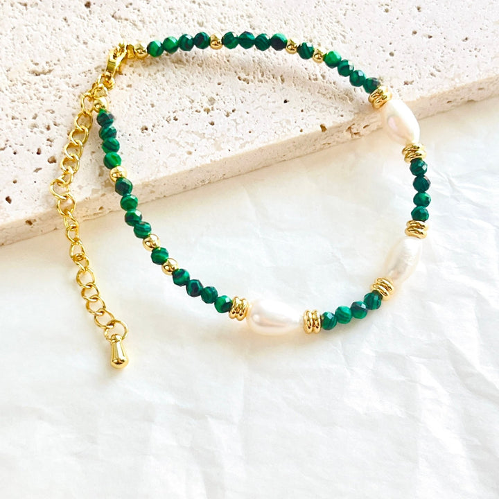 Green Malachite Freshwater Pearl Beaded Bracelet - Natural Bunny Accessories