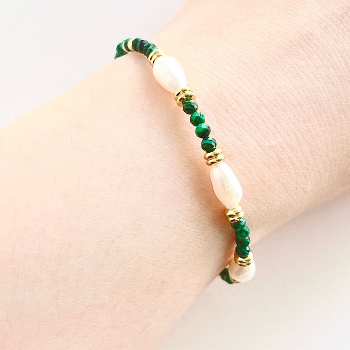 Green Malachite Freshwater Pearl Beaded Bracelet - Natural Bunny Accessories