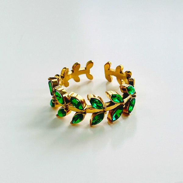 Green Olive Leaf Open Ring