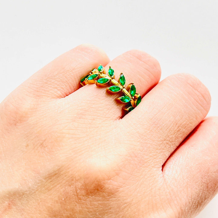 Green Olive Leaf Open Ring