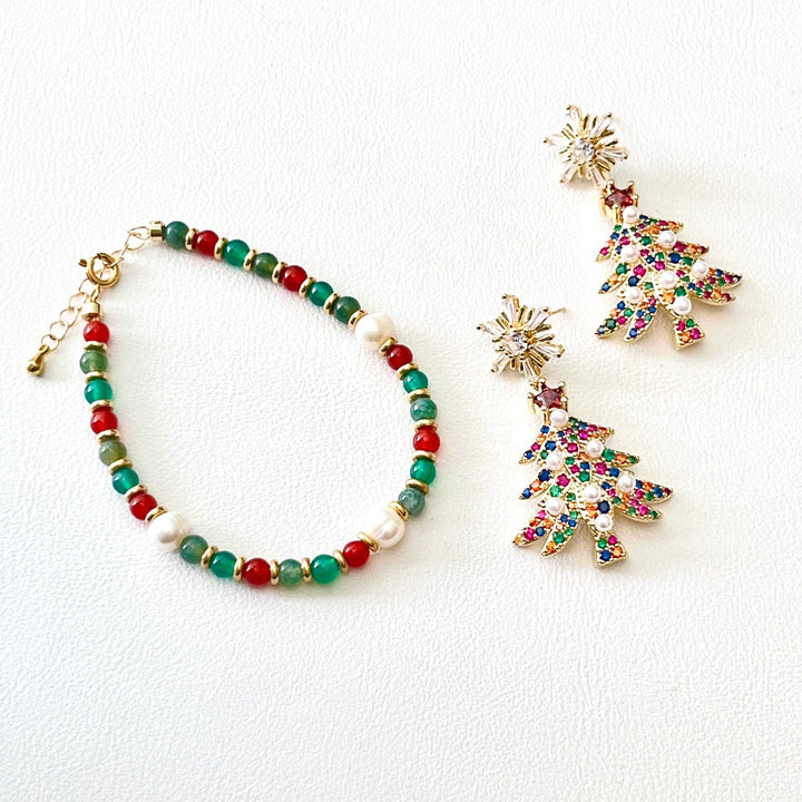 Colorful Snowflake Christmas Tree Drop Earrings - Natural Bunny Accessories