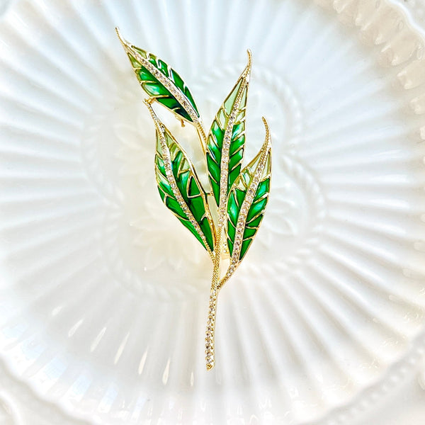 Green Willow Leaf Botanic Brooch - Natural Bunny Accessories
