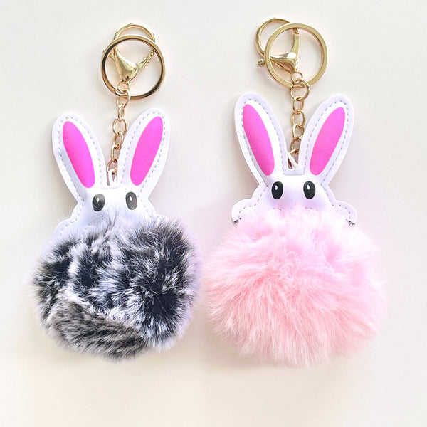 Grey/Pink Rabbit Fluffy Pompom Keychain