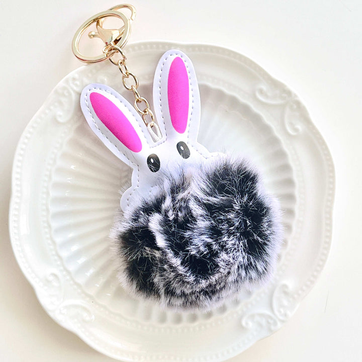 Grey/Pink Rabbit Fluffy Pompom Keychain
