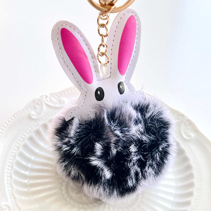 Grey/Pink Rabbit Fluffy Pompom Keychain