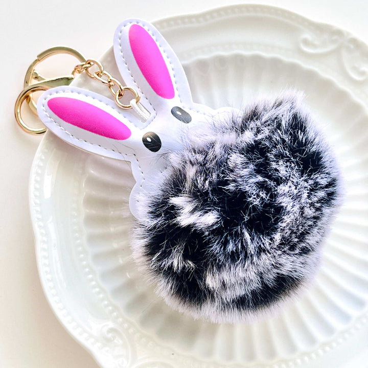 Grey/Pink Rabbit Fluffy Pompom Keychain
