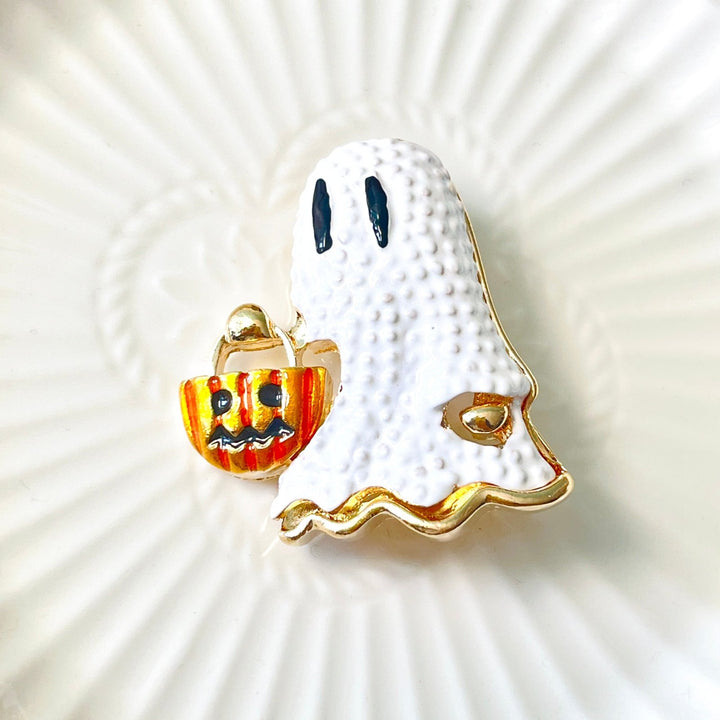 Halloween Ghost Trick Or Treat Brooch - Natural Bunny Accessories