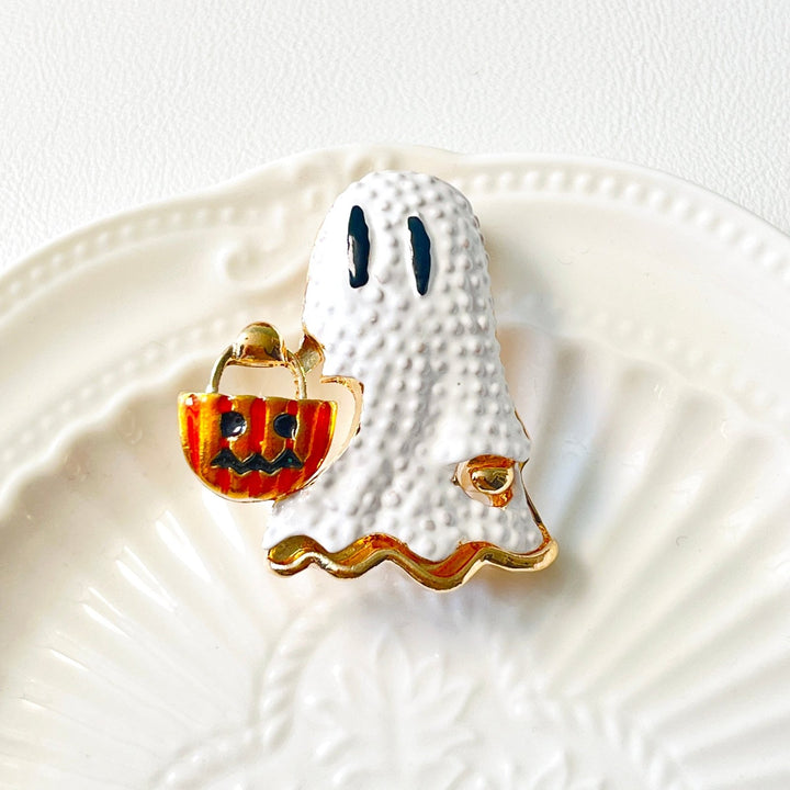 Halloween Ghost Trick Or Treat Brooch - Natural Bunny Accessories