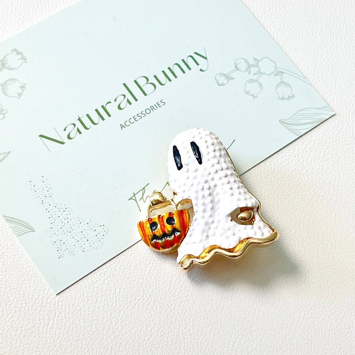 Halloween Ghost Trick Or Treat Brooch - Natural Bunny Accessories