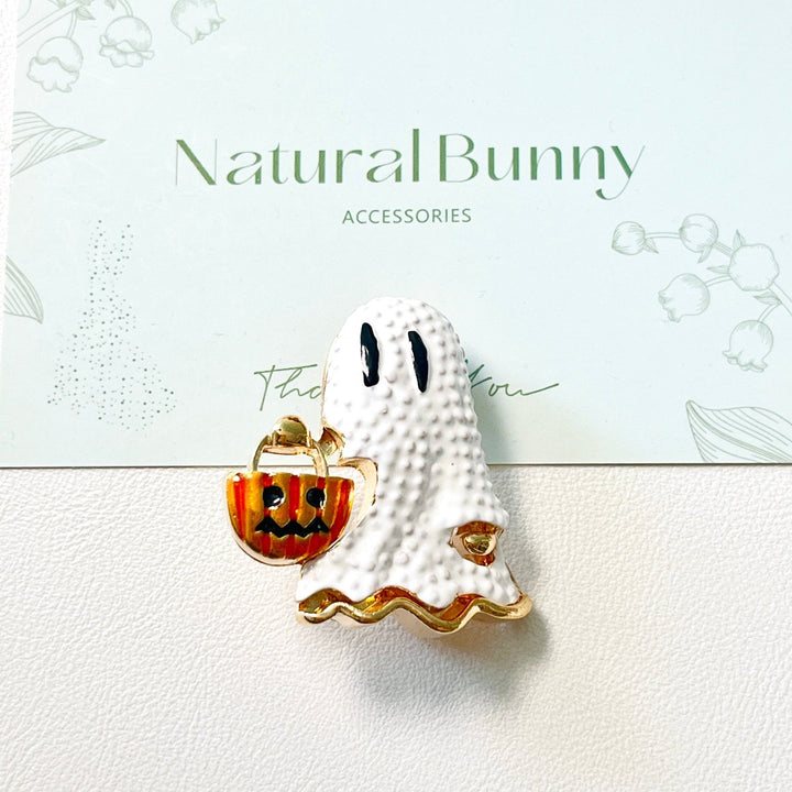 Halloween Ghost Trick Or Treat Brooch - Natural Bunny Accessories