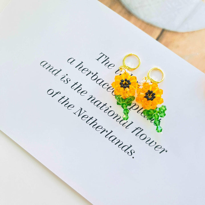 Beaded Sunflower Dangle Earrings / Clip-On Earrings