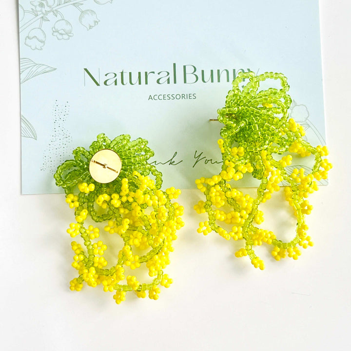 Handmade Yellow Rapeseed Blossom Beaded Earrings