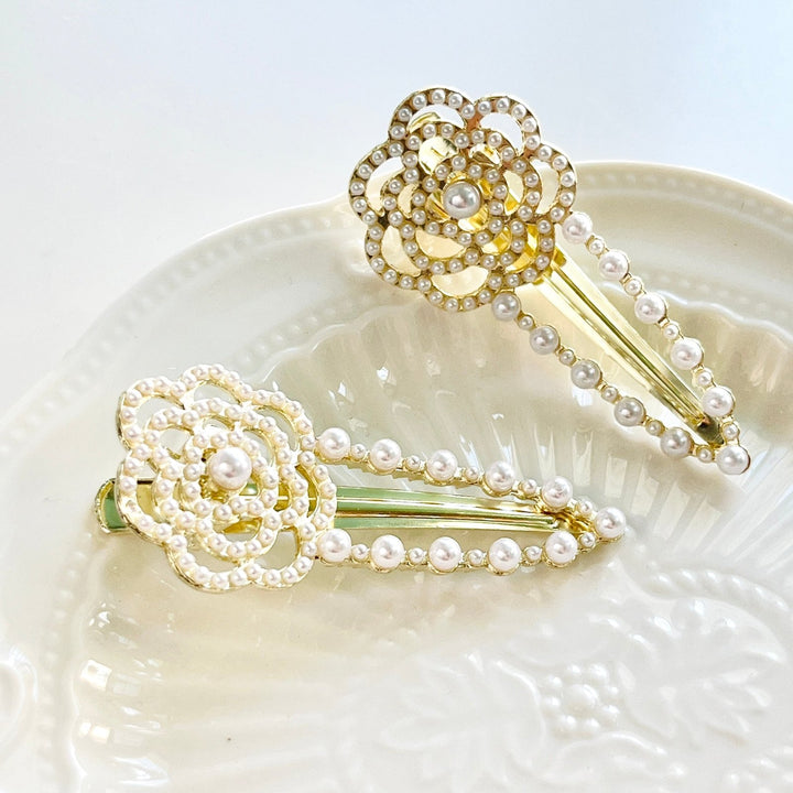 Hollow Camellia Pearl Hair Clip - Natural Bunny Accessories