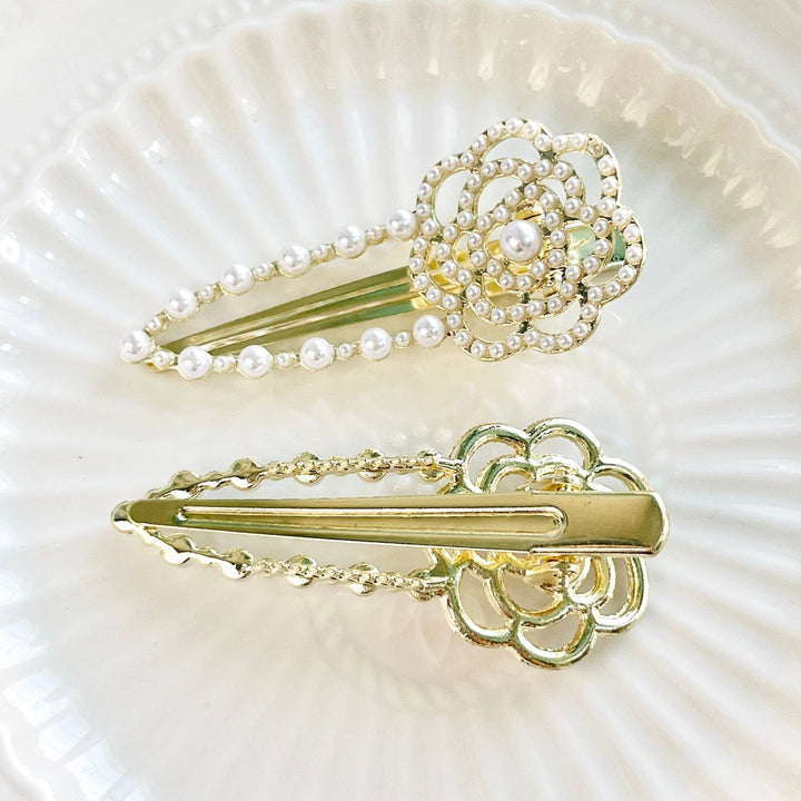 Hollow Camellia Pearl Hair Clip - Natural Bunny Accessories