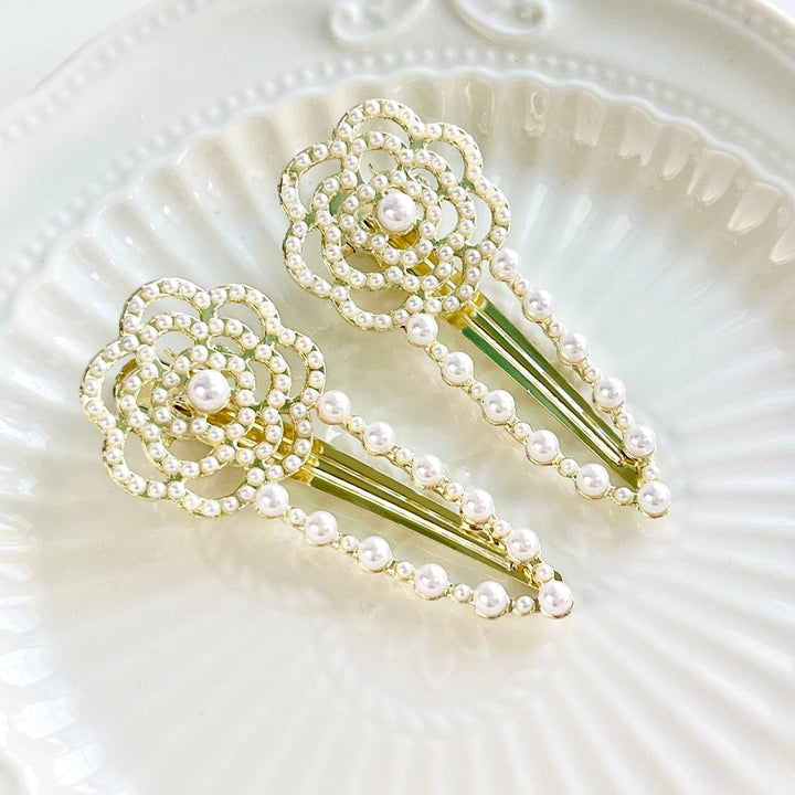 Hollow Camellia Pearl Hair Clip - Natural Bunny Accessories