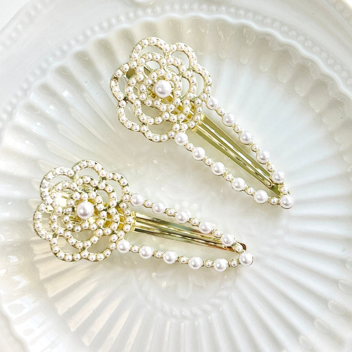 Hollow Camellia Pearl Hair Clip - Natural Bunny Accessories