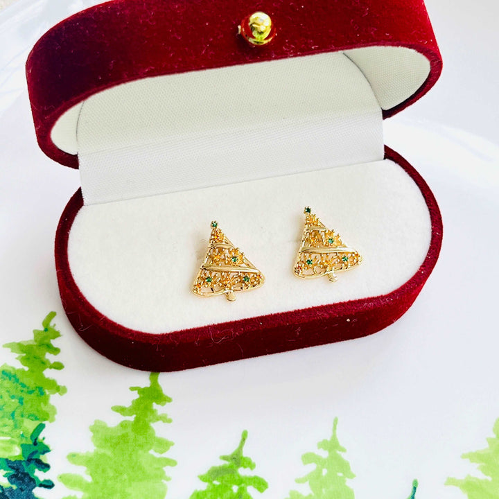 Hollow Christmas Tree Stud Earrings