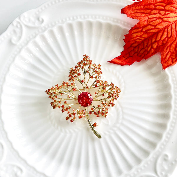 Hollow Red Maple Leaf Brooch