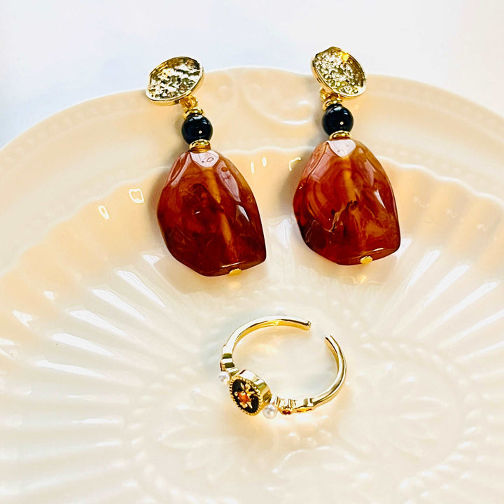 Irregular Amber Drop Earrings