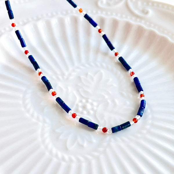 Lapis Lazuli & Red Agate Beaded Necklace - Natural Bunny Accessories