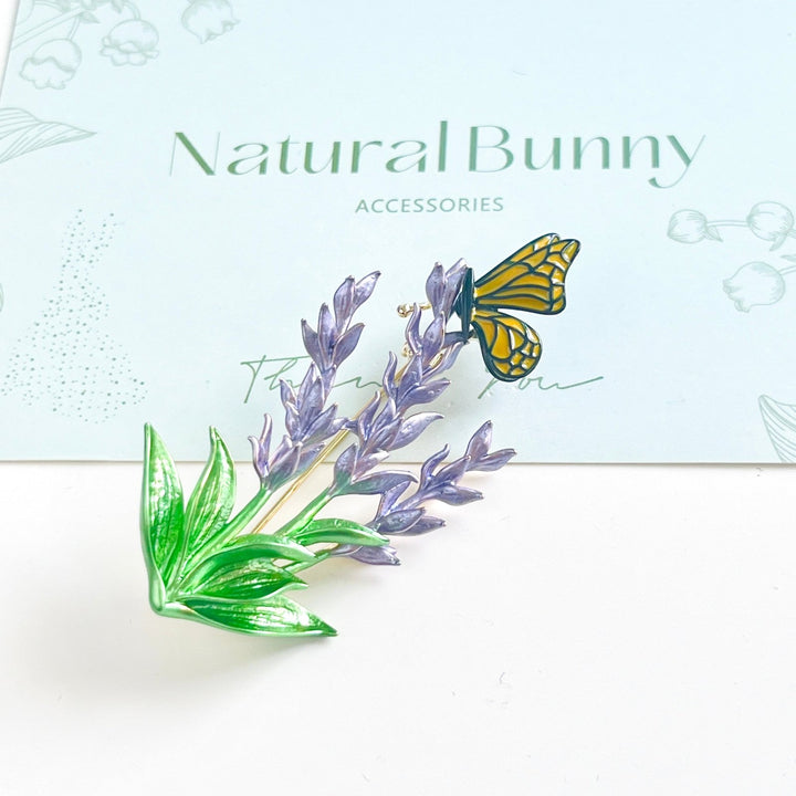Lavender With Butterfly Brooch - Natural Bunny Accessories