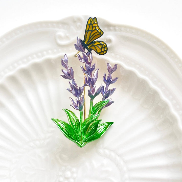 Lavender With Butterfly Brooch - Natural Bunny Accessories