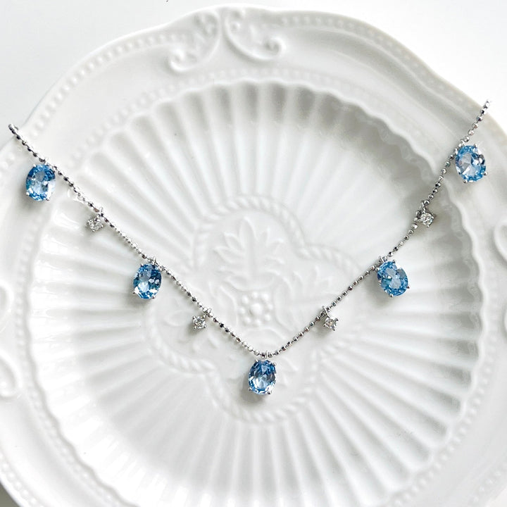 Luxurious Sterling Silver Blue Aquamarine Necklace - Natural Bunny Accessories