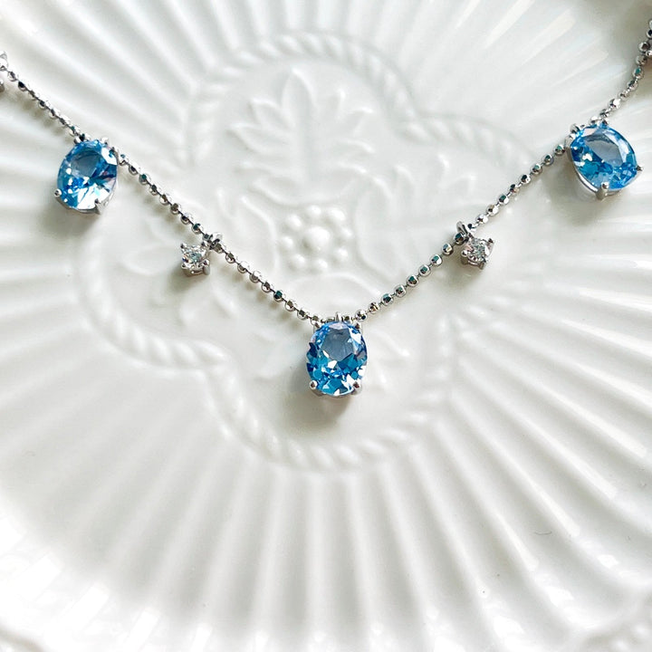 Luxurious Sterling Silver Blue Aquamarine Necklace - Natural Bunny Accessories