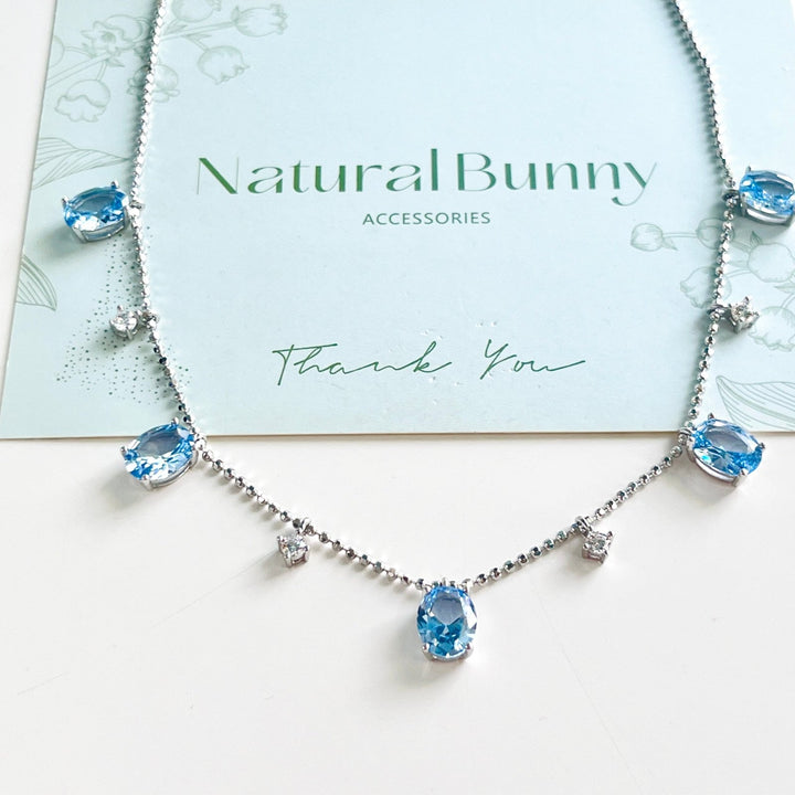 Luxurious Sterling Silver Blue Aquamarine Necklace - Natural Bunny Accessories