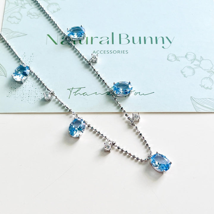 Luxurious Sterling Silver Blue Aquamarine Necklace - Natural Bunny Accessories