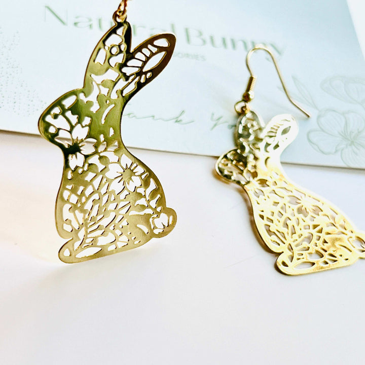 Metal Papercutting Rabbit Dangle Earrings
