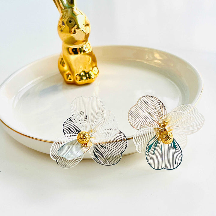 Metallic Silvery Floral Earrings