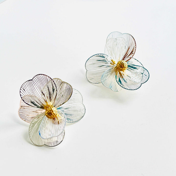 Metallic Silvery Floral Earrings