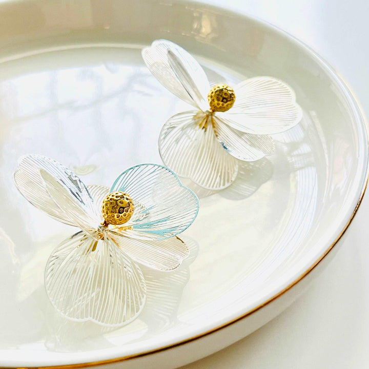 Metallic Silvery Floral Earrings