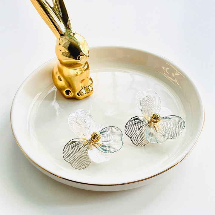Metallic Silvery Floral Earrings