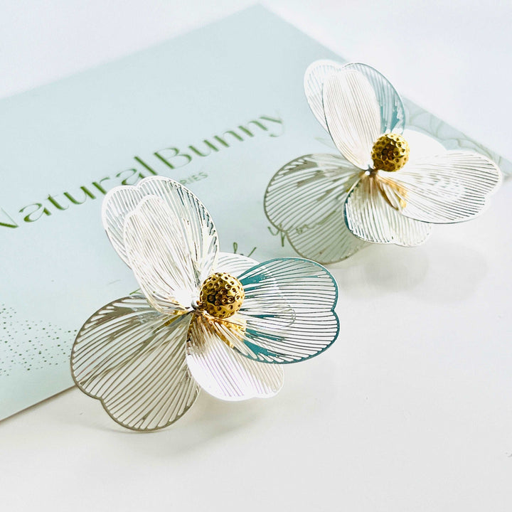 Metallic Silvery Floral Earrings