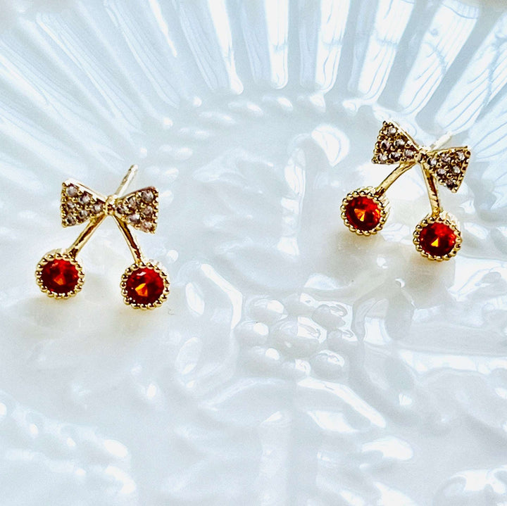Mini Cherry And Bow Stud Earrings