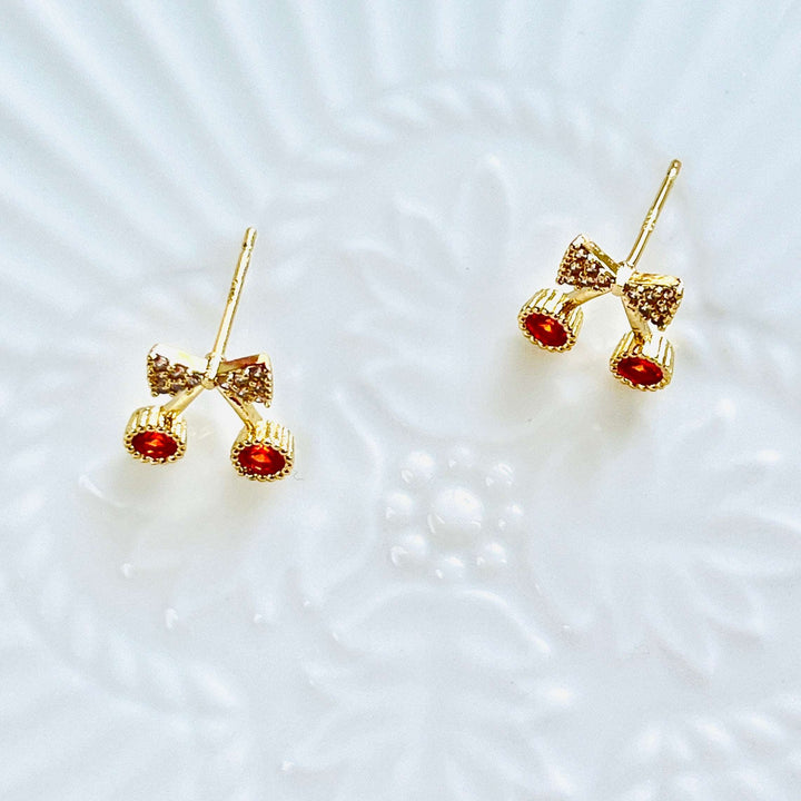 Mini Cherry And Bow Stud Earrings