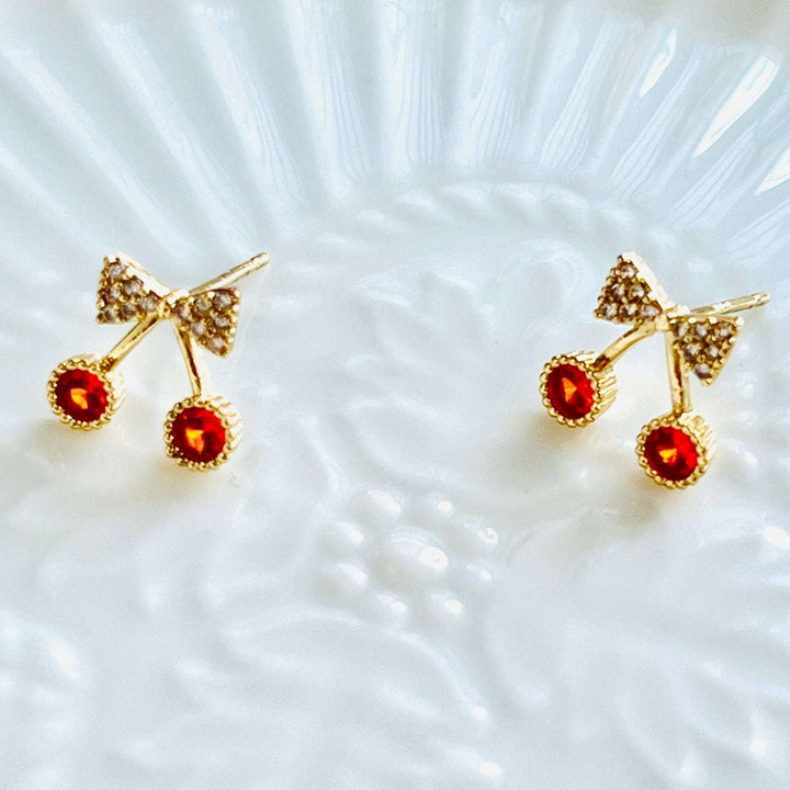 Mini Cherry And Bow Stud Earrings