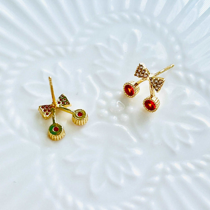 Mini Cherry And Bow Stud Earrings