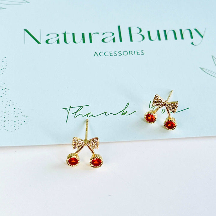 Mini Cherry And Bow Stud Earrings