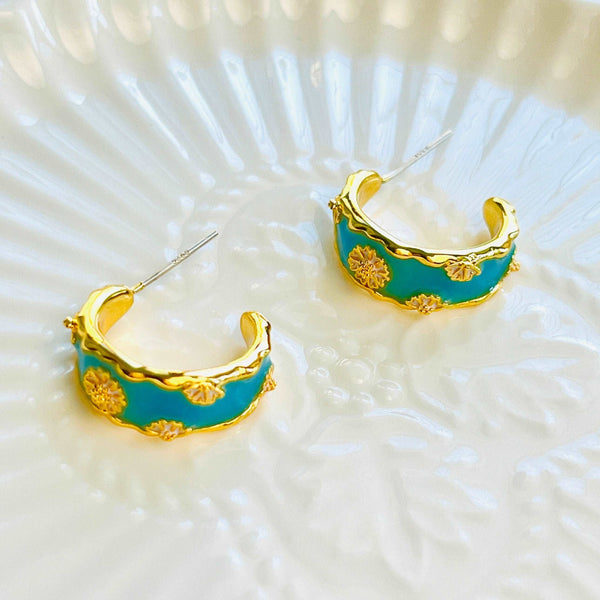 Mint Blue Daisy Hoop Earrings